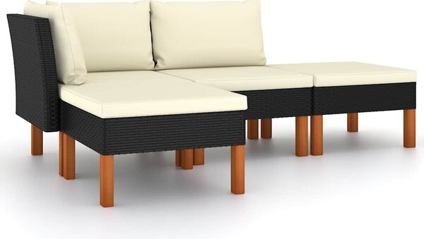 4 részes fekete polyrattan kerti ülőgarnitúra párnákkal
