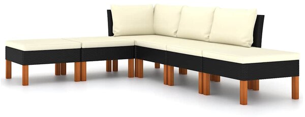 6 részes fekete polyrattan kerti ülőgarnitúra párnákkal