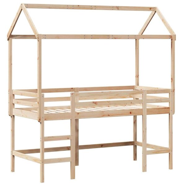 VidaXL tömör fenyőfa galériaágy létrával és tetővel 90 x 190 cm