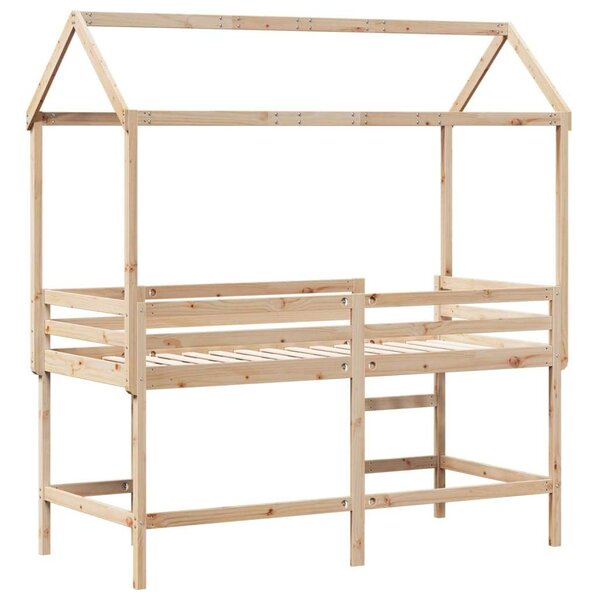 VidaXL tömör fenyőfa galériaágy létrával és tetővel 90 x 190 cm