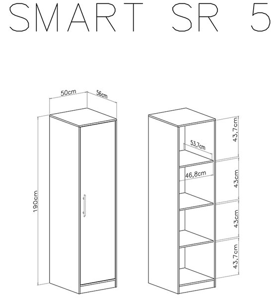 Smart SR5 egyajtós ruhásszekrény - artisan-tölgy