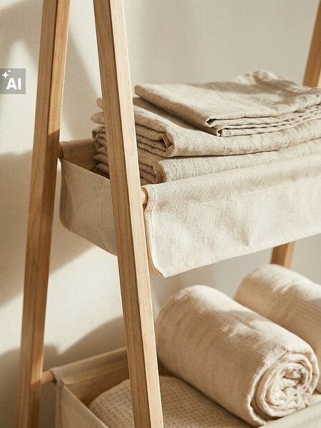 Sinsay - Álló fa polc textil kosarakkal - bézs