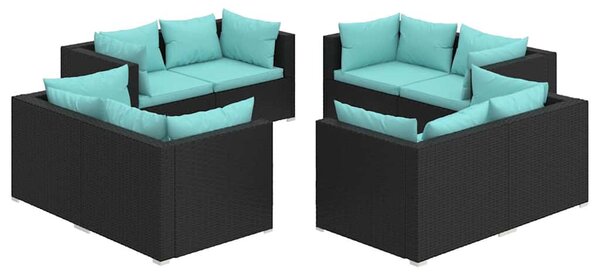 8 részes fekete polyrattan kerti ülőgarnitúra párnákkal