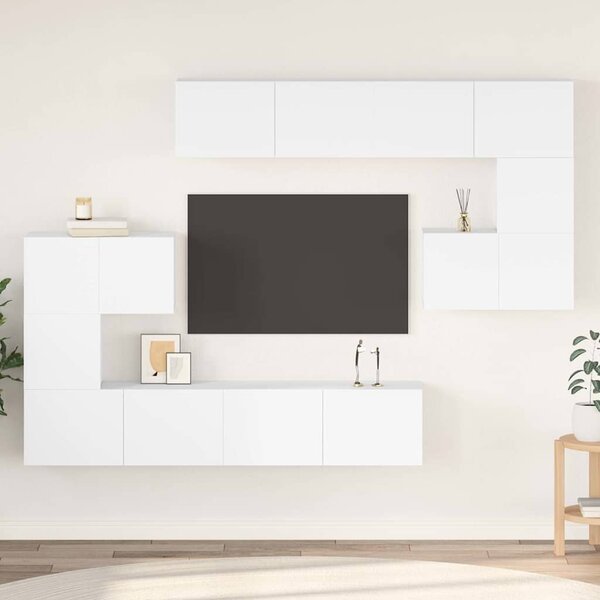 8 részes fehér szerelt fa TV-szekrényszett