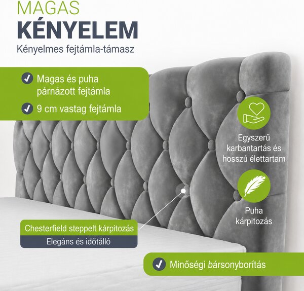 Juskys Kárpitozott ágy Nizza 140x200 cm - sötétszürke