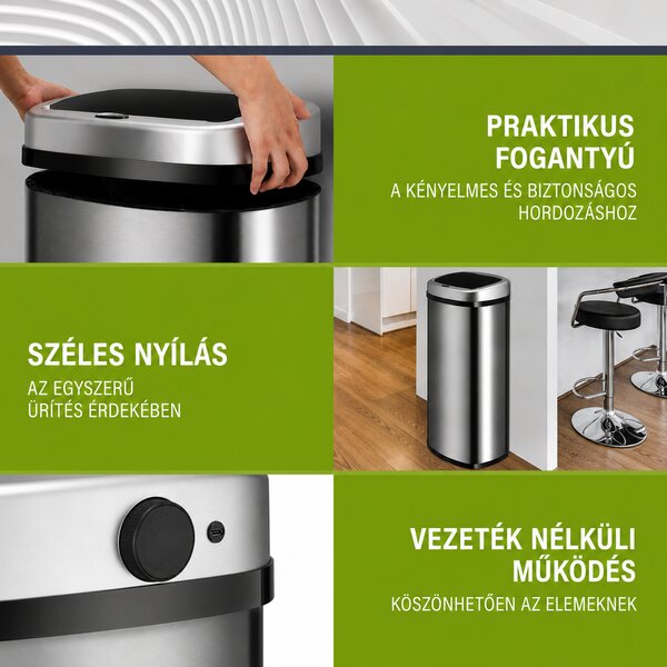 Juskys Érintésmentes szögletes szemetes 70 L - ezüst