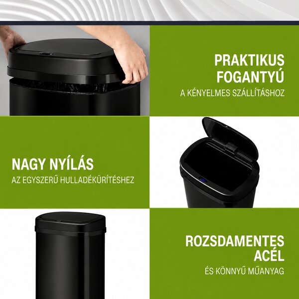 Juskys Érintés nélküli szögletes szemetes 70 L - fekete