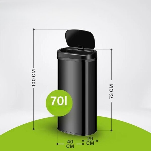 Juskys Érintés nélküli szögletes szemetes 70 L - fekete