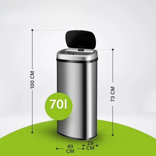 Juskys Érintésmentes szögletes szemetes 70 L - ezüst