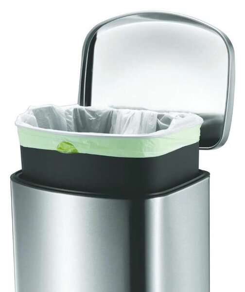 EKO pedálos szemetes, Della, űrtartalom 35 liter, 1 kivehető rekesz, ergonomikus, ujjlenyomat-mentes rozsdamentes test, lágyan záródó fedél, táska rögzítő támasz, rozsdamentes acél