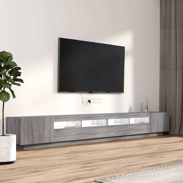 3 részes szürke sonoma színű fa TV-szekrény szett LED-lámpákkal