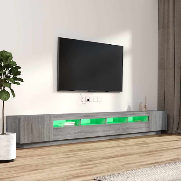 3 részes szürke sonoma színű fa TV-szekrény szett LED-lámpákkal