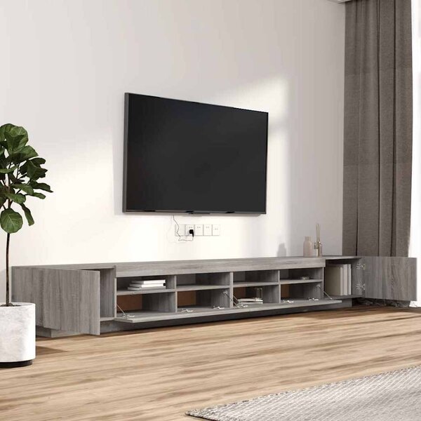 3 részes szürke sonoma színű fa TV-szekrény szett LED-lámpákkal