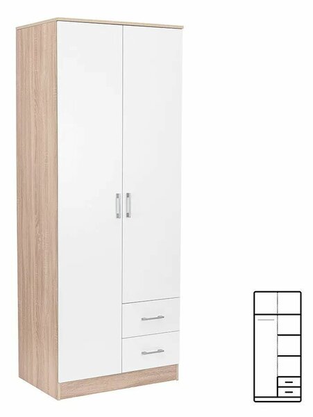 Miami Gardróbszekrény - 80x205 cm - Fehér/Sonoma Tölgy