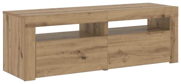 Kézműves tölgy szerelt fa TV-szekrény LED-ekkel 120x35x40 cm
