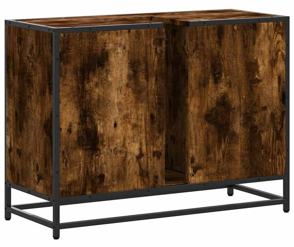 Füstös tölgy szerelt fa fürdőszobai mosdószekrény 80x33x60 cm