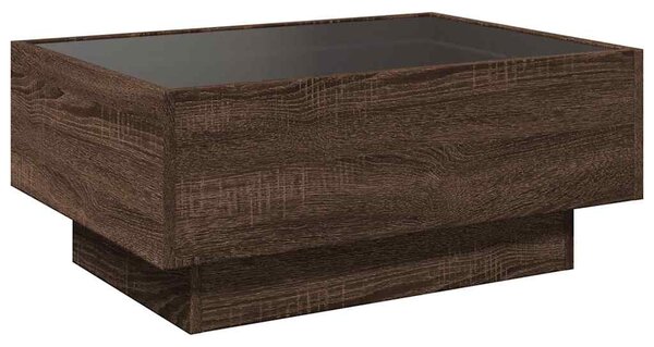 Barna tölgy szerelt fa dohányzóasztal LED-del 70 x 50 x 30 cm