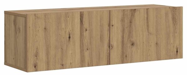 Kézműves tölgy színű szerelt fa fali TV-szekrény 100x30x30 cm