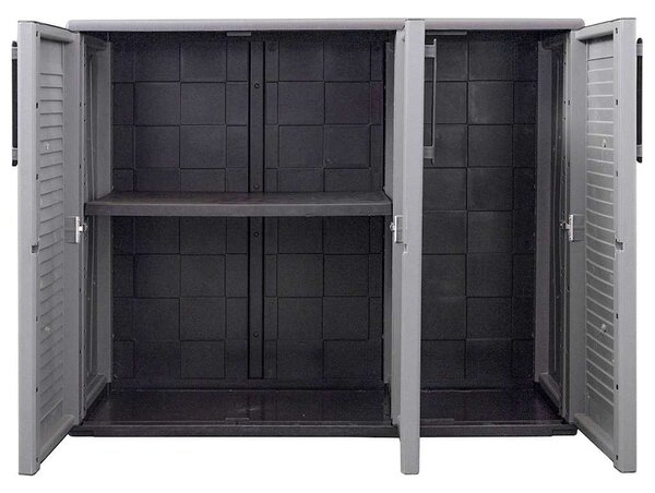 Szürke és fekete PP kerti tárolószekrény 102 x 37 x 84 cm