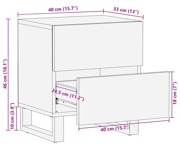 VidaXL Mangófa Éjjeliszekrény Pár - 2 db - 40x33x46 cm