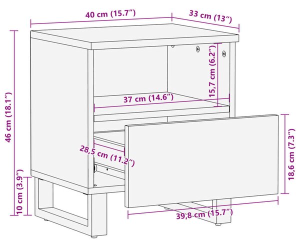 VidaXL Mangófa Éjjeliszekrény Szett - 2 db - 40x33x46 cm