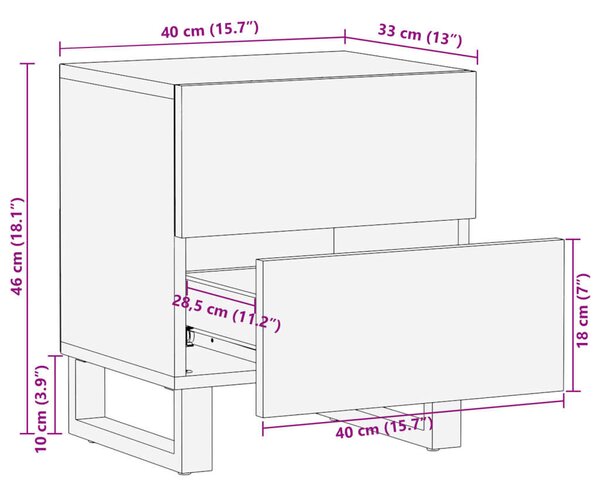 VidaXL Mangófa Éjjeliszekrény Pár - 2 db - 40x33x46 cm