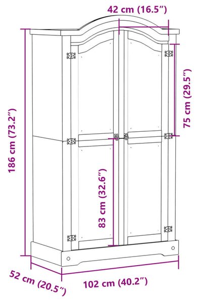 VidaXL Corona Gardróbszekrény - Tömör Fenyőfa - 102x52x186 cm