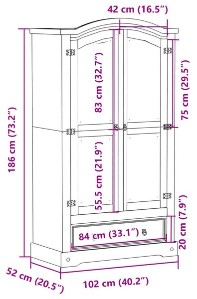 VidaXL Corona Ruhaszekrény - Fenyőfa - 102x52x186 cm