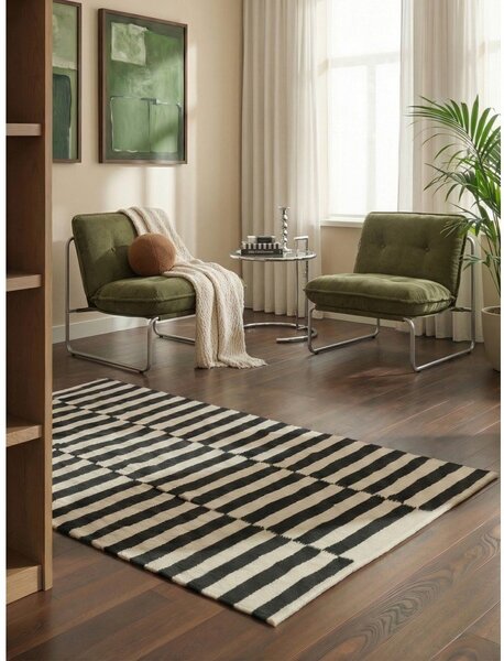 Fekete-fehér kétoldalas kézi szövésű gyapjú szőnyeg 160x230 cm Donna – Hanse Home