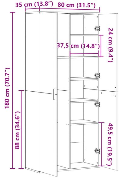 VidaXL Fehér Magasszekrény - 80x35x180 cm