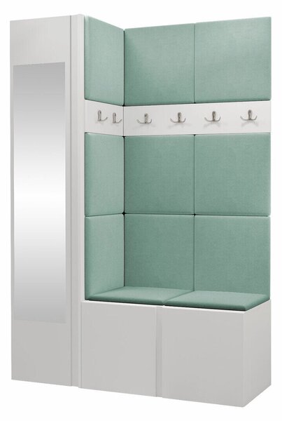 Előszoba garnitúra Hartford 277, 186x124x46cm, Tükör, Fehér, Laminált forgácslap, Kárpit