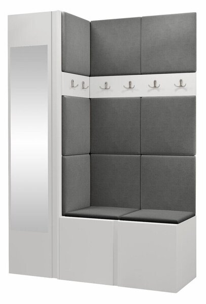 Előszoba garnitúra Hartford 277, 186x124x46cm, Tükör, Fehér, Laminált forgácslap, Kárpit