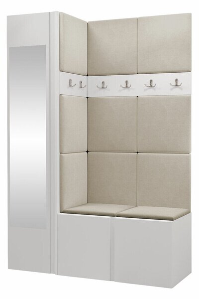 Előszoba garnitúra Hartford 277, 186x124x46cm, Tükör, Fehér, Laminált forgácslap, Kárpit