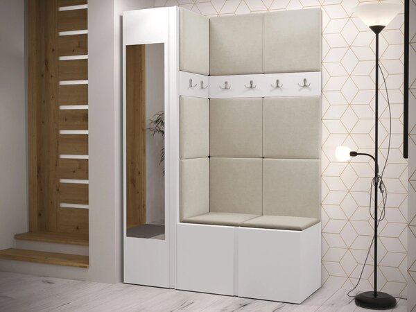 Előszoba garnitúra Hartford 277, 186x124x46cm, Tükör, Fehér, Laminált forgácslap, Kárpit