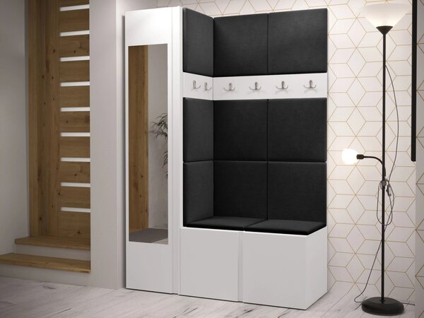 Előszoba garnitúra Hartford 277, 186x124x46cm, Tükör, Fehér, Laminált forgácslap, Kárpit