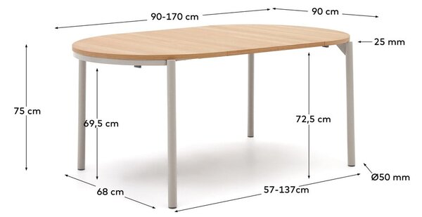 Natúr színű kerek bővíthető étkezőasztal tölgyfa dekoros asztallappal ø 90 cm Montuiri – Kave Home