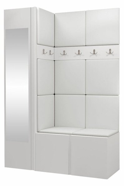 Előszoba garnitúra Hartford 277, 186x124x46cm, Tükör, Fehér, Öko-bőr, Laminált forgácslap