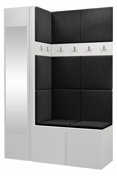Előszoba garnitúra Hartford 277, 186x124x46cm, Tükör, Fehér, Laminált forgácslap, Kárpit