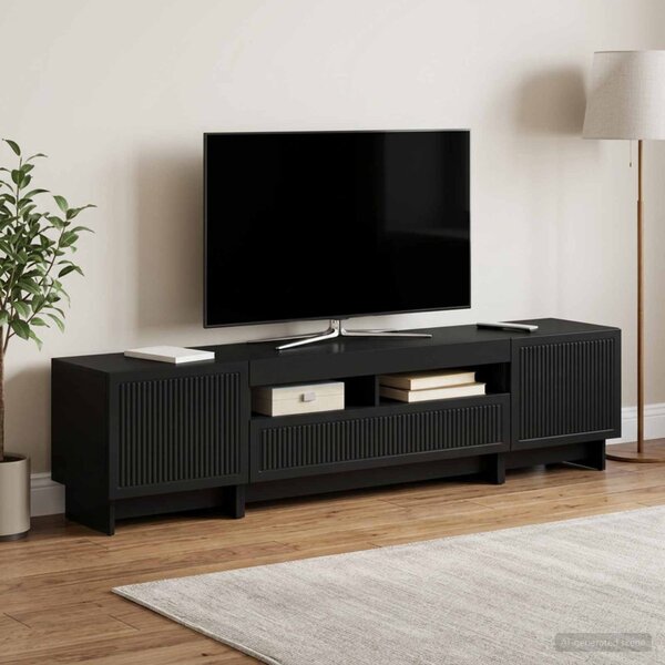 5 darabos LED TV szekrény Fekete Szerelt Fa
