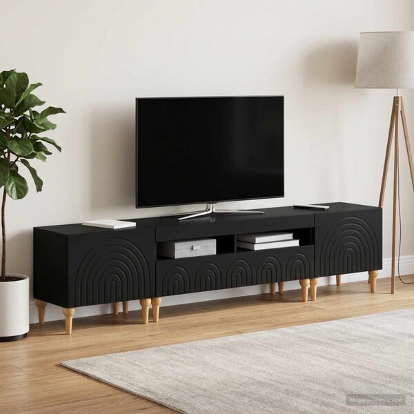 3 darabos LED TV szekrény Fekete Szerelt Fa