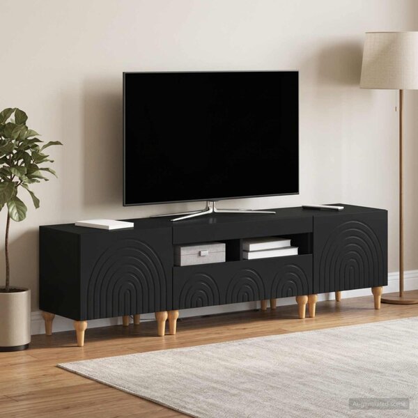 3 darabos LED TV szekrény Fekete Szerelt Fa
