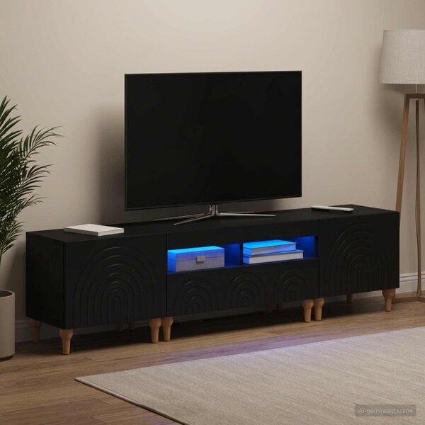 3 darabos LED TV szekrény Fekete Szerelt Fa