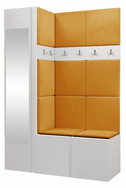 Előszoba garnitúra Hartford 277, 186x124x46cm, Tükör, Fehér, Laminált forgácslap, Kárpit