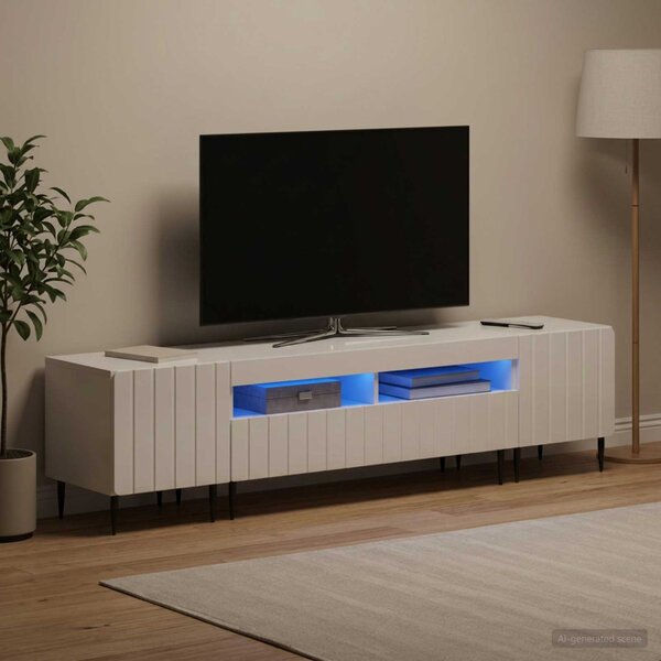 3 darabos LED TV szekrény ZWOLLE Magasfényű Fehér Szerelt Fa