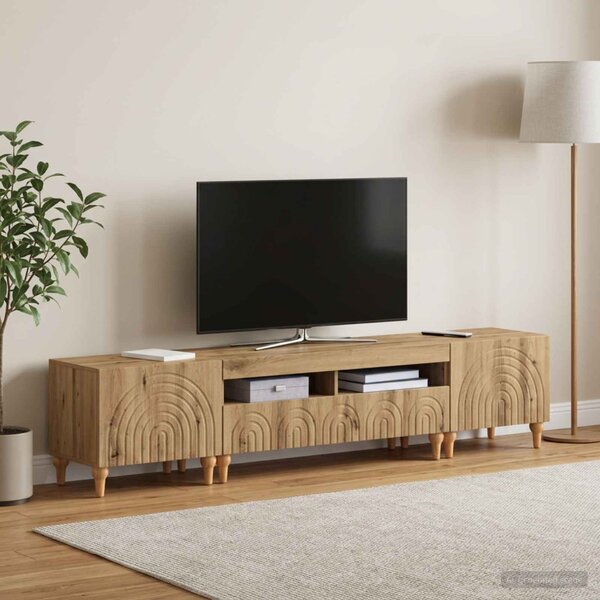 3 darabos LED TV szekrény Kézműves Tölgy Szerelt Fa