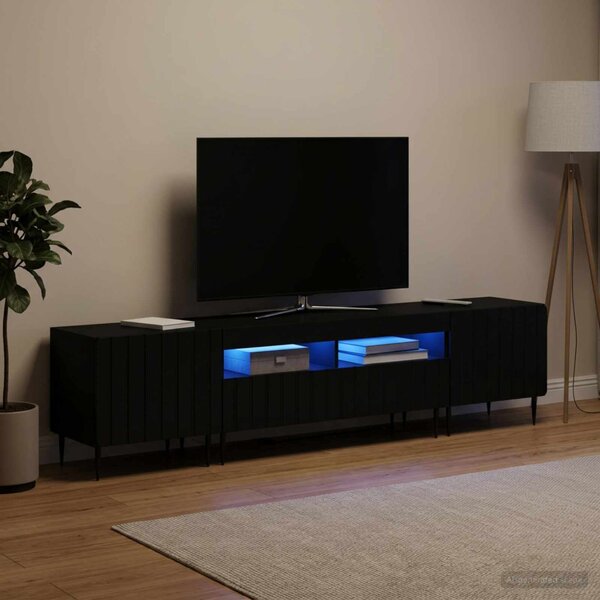 3 darabos LED TV szekrény ZWOLLE Fekete Szerelt Fa