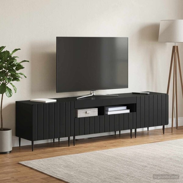 3 darabos LED TV szekrény ZWOLLE Fekete Szerelt Fa