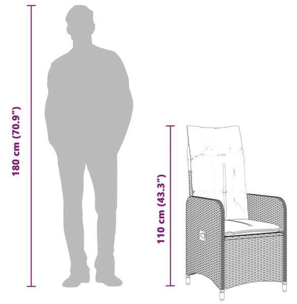 VidaXL Kert Szék - Dönthető - 2 db - Szürke Polyrattan
