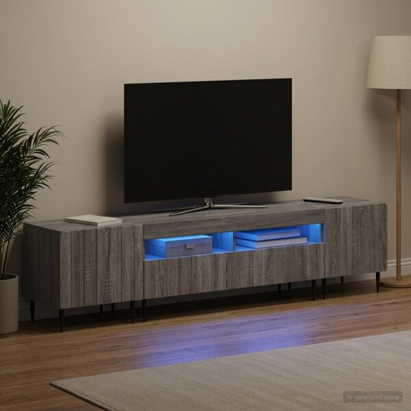 3 darabos LED TV szekrény ZWOLLE Szürke Sonoma Szerelt Fa
