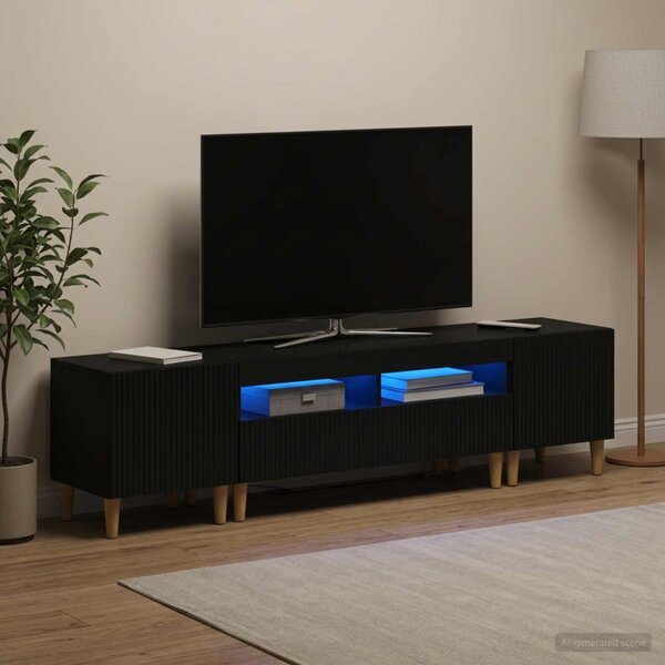 3 darabos LED TV szekrény ARNHEM 3 db Fekete Szerelt Fa